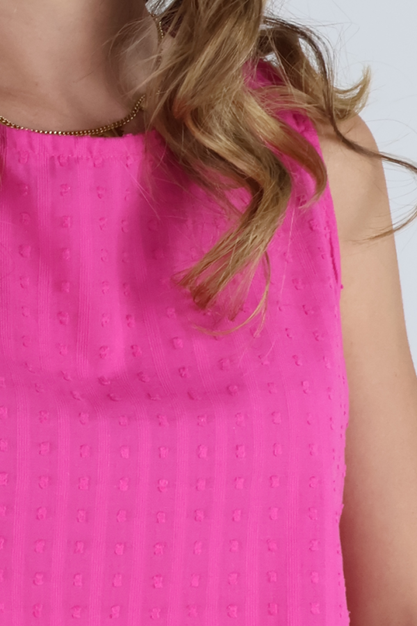 Blusa Con Textura Sin Mangas Color Fiusha Detalle De Lazo Para Mujer
